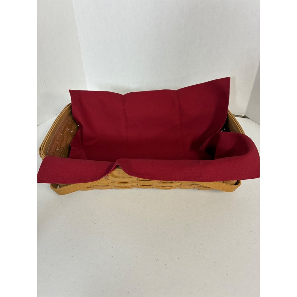 Longaberger 2009 Handmade Woven Wood Basket with Liner and Paprika Fabric Square